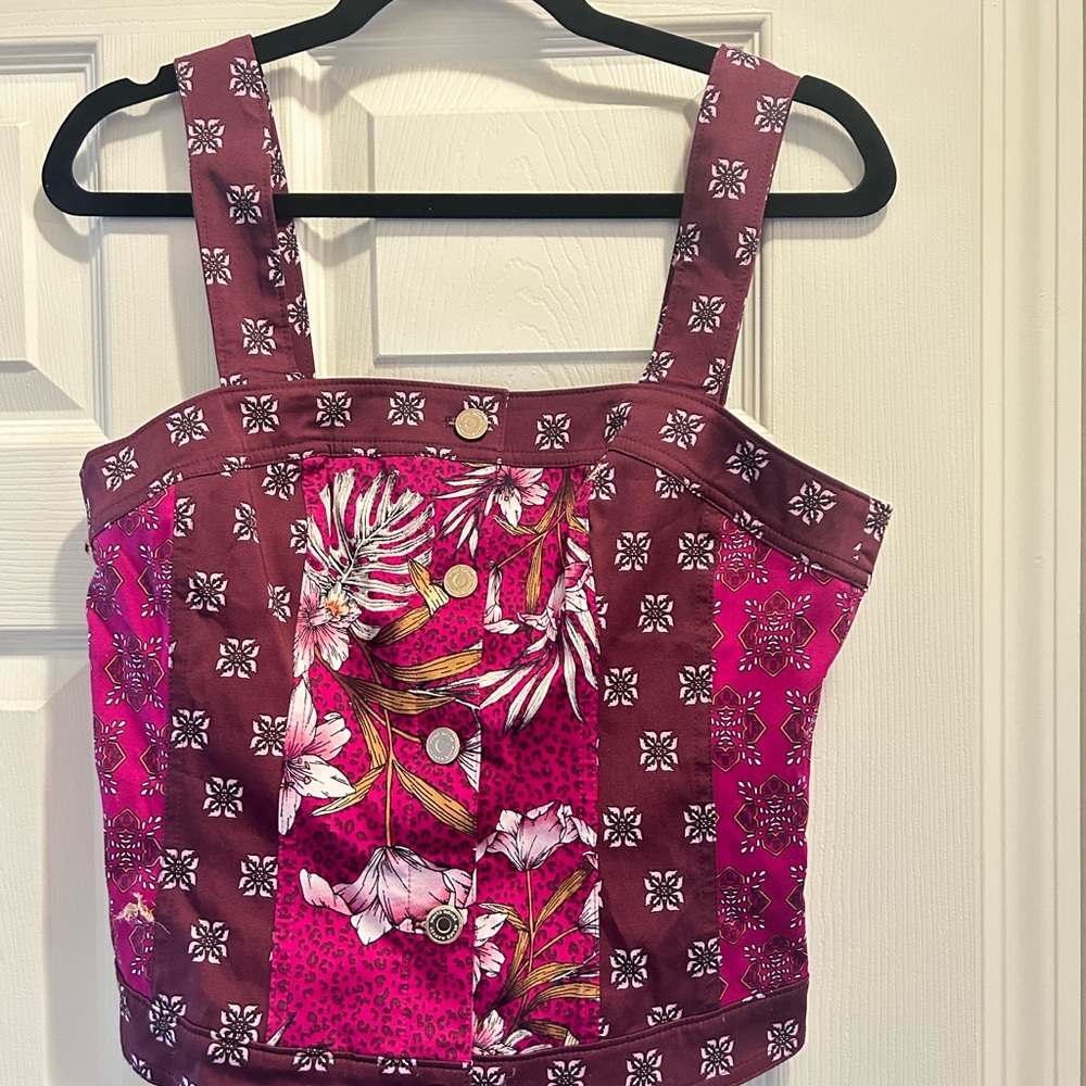 Floral Print Square-Neck Crop Tank Top - Pink